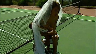 Stunning young big tit bride is licked by tennis coach